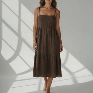 CJLA Womens Chocolate Brown Lauren Strappy Tank Midi Dress peasant small